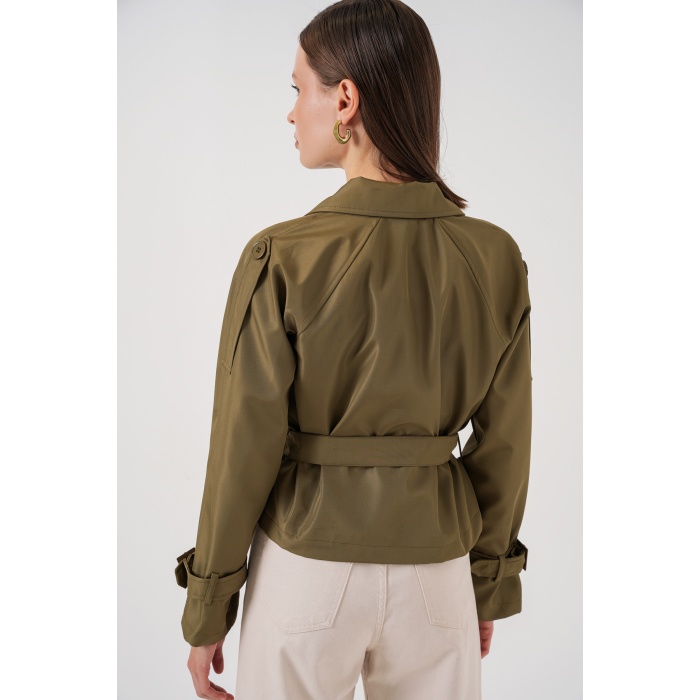 Kadın Kemerli Kısa Trençkot 5970 - Haki