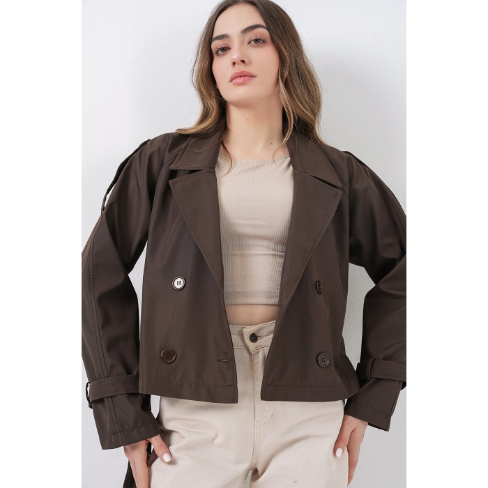 Kadın Kemerli Kısa Trençkot 5970 - A.Kahve
