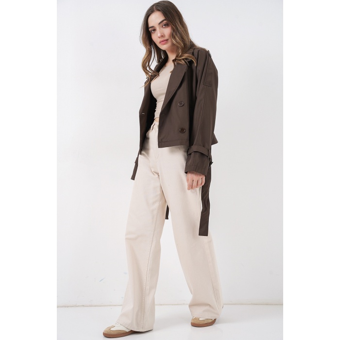 Kadın Kemerli Kısa Trençkot 5970 - A.Kahve