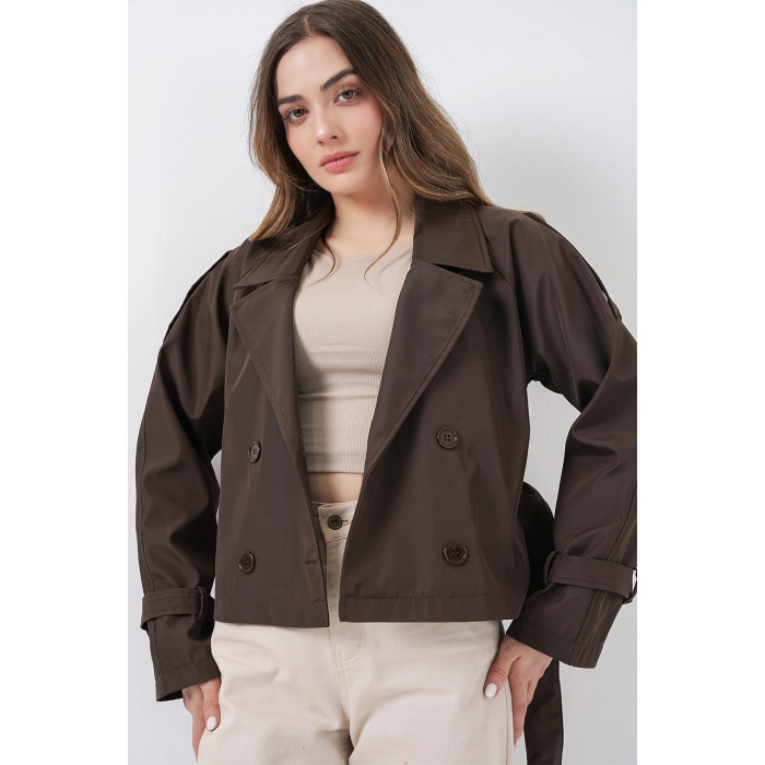 Kadın Kemerli Kısa Trençkot 5970 - A.Kahve