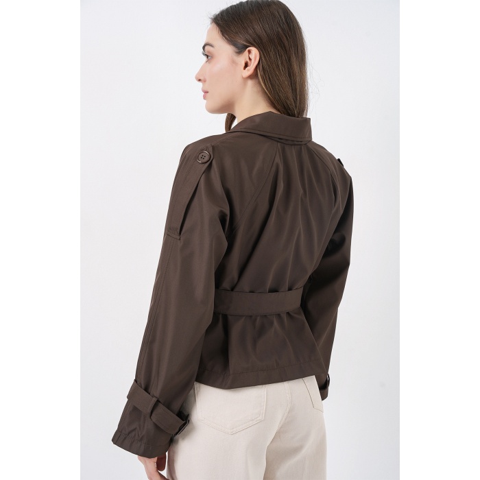 Kadın Kemerli Kısa Trençkot 5970 - A.Kahve