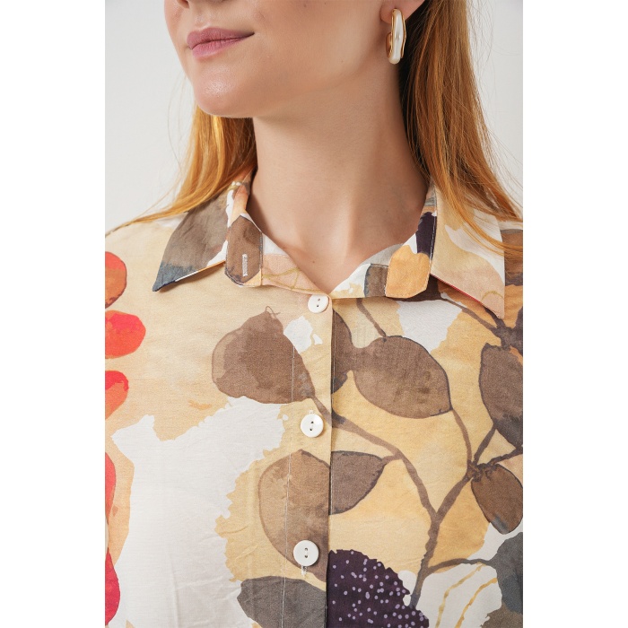 Kadın Desenli Overize Gömlek Tunik 5971 - Lacivert