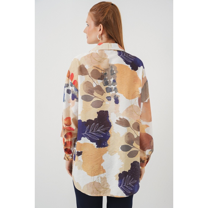 Kadın Desenli Overize Gömlek Tunik 5971 - Lacivert