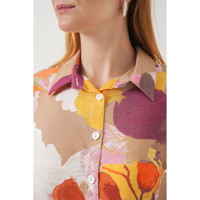 Kadın Desenli Overize Gömlek Tunik 5971 - Turuncu