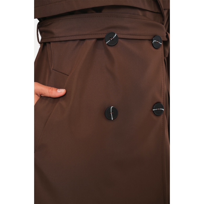 Kadın Kuşaklı Kısa Trençkot 5974 - Kahverengi