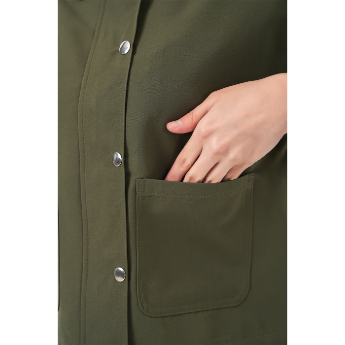 Kadın Cep Detaylı Kısa Ceket 5975 - Haki