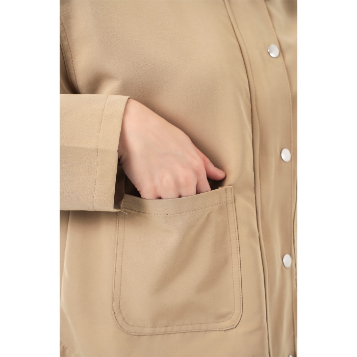 Kadın Cep Detaylı Kısa Ceket 5975 - Bisküvi