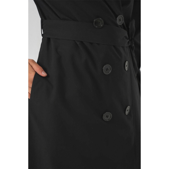 Kadın Kruvaze Yaka Trençkot 5978 - Siyah