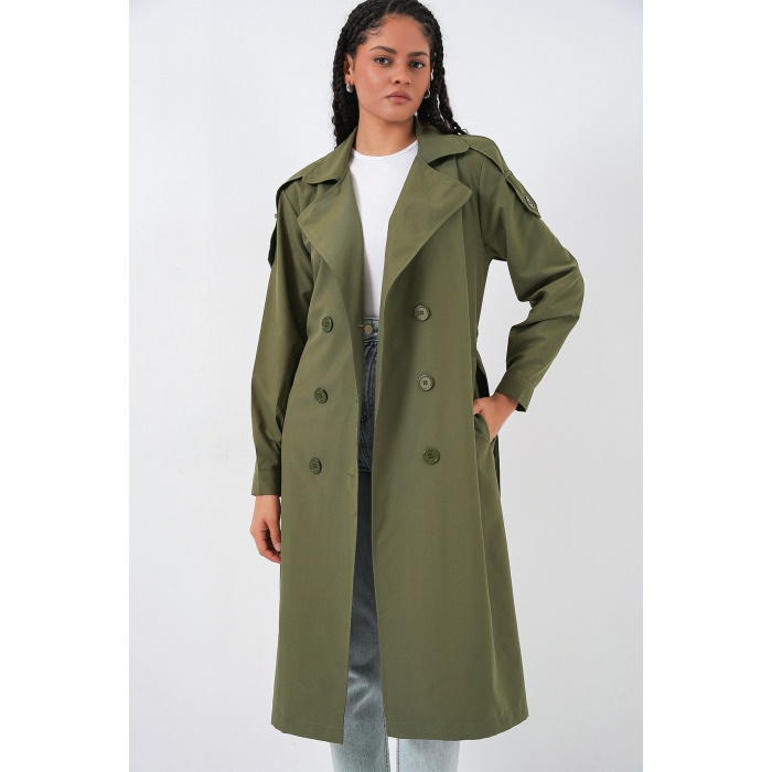 Kadın Kruvaze Yaka Trençkot 5978 - Haki