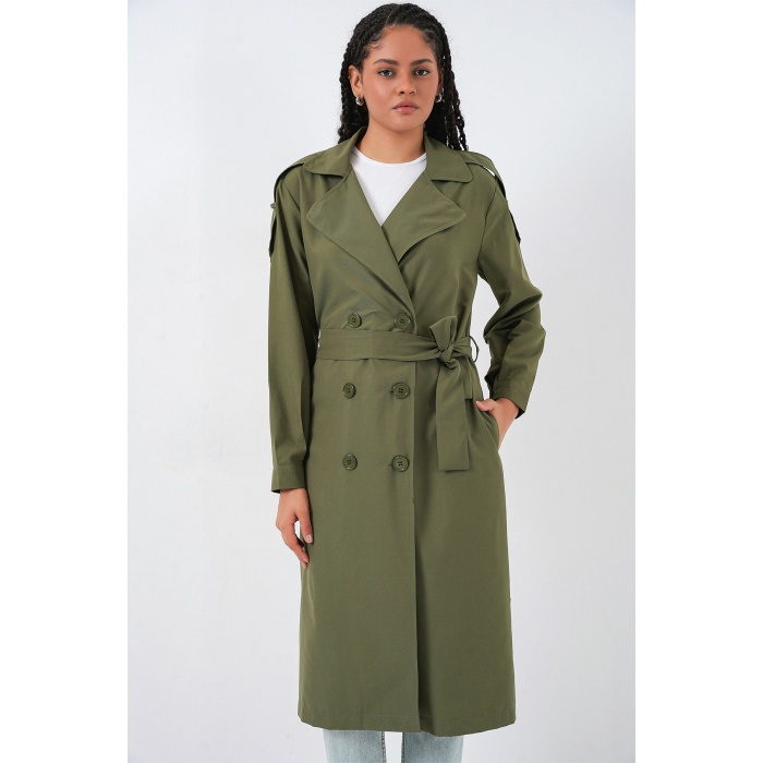 Kadın Kruvaze Yaka Trençkot 5978 - Haki