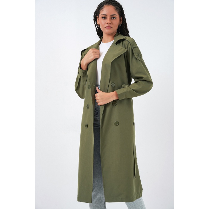 Kadın Kruvaze Yaka Trençkot 5978 - Haki