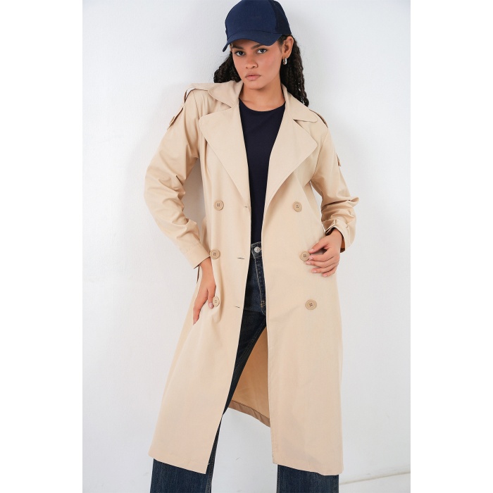 Kadın Kruvaze Yaka Trençkot 5978 - Bej