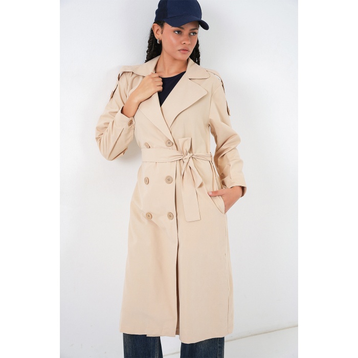 Kadın Kruvaze Yaka Trençkot 5978 - Bej