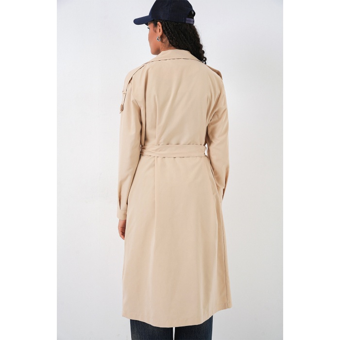 Kadın Kruvaze Yaka Trençkot 5978 - Bej