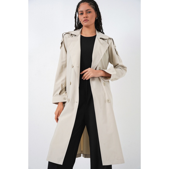Kadın Kruvaze Yaka Trençkot 5978 - Taş