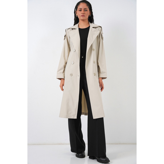 Kadın Kruvaze Yaka Trençkot 5978 - Taş