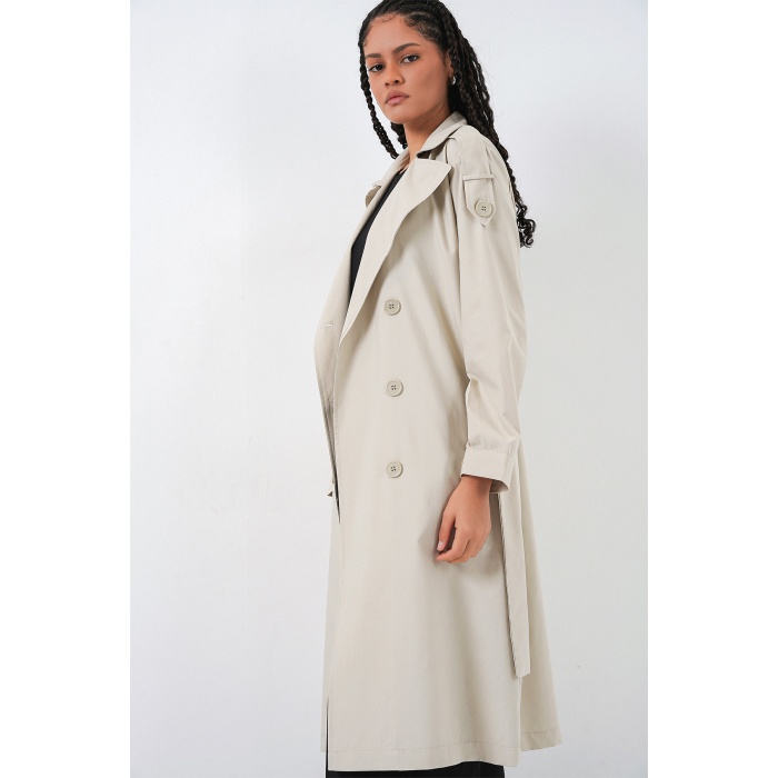 Kadın Kruvaze Yaka Trençkot 5978 - Taş