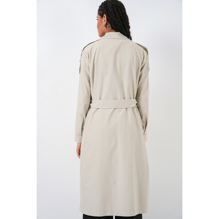 Kadın Kruvaze Yaka Trençkot 5978 - Taş