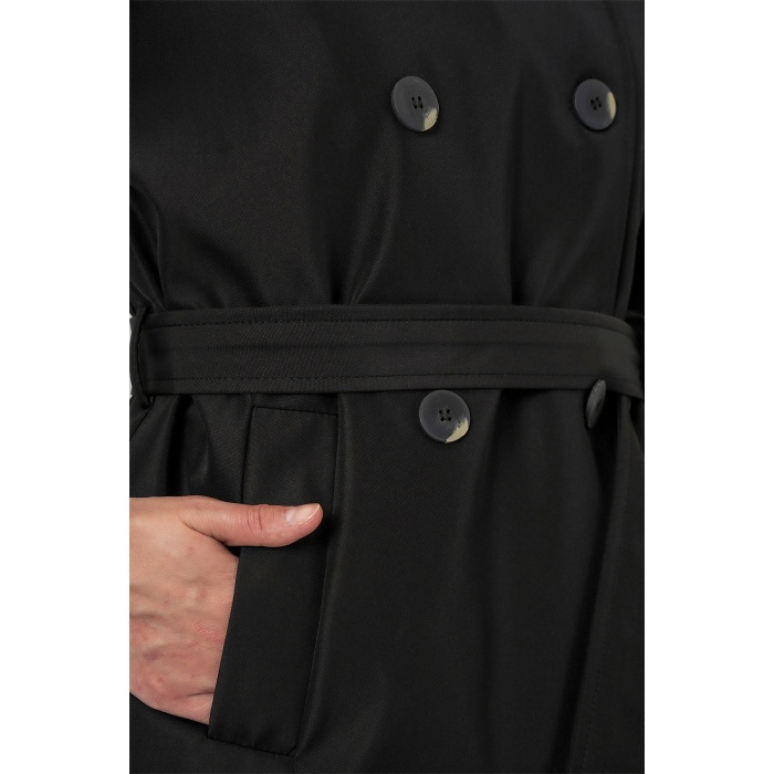 Kadın Kruvaze Yaka Kısa Trençkot 5980 - Siyah