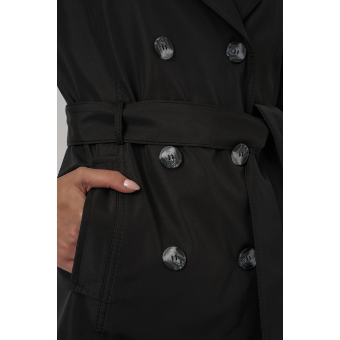 Kadın Kuşaklı Kısa Trençkot 5982 - Siyah