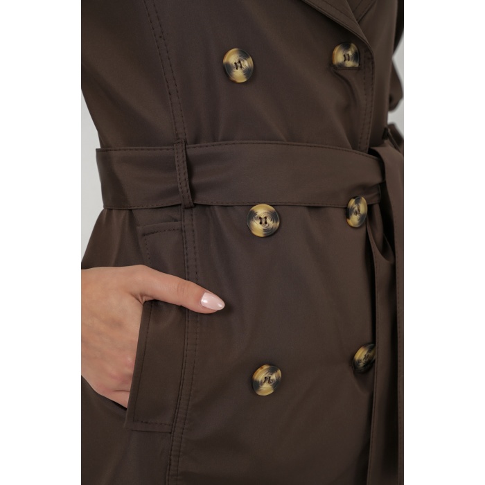 Kadın Kuşaklı Kısa Trençkot 5982 - Kahverengi