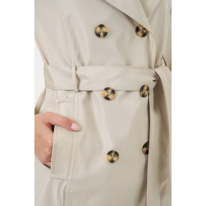 Kadın Kuşaklı Kısa Trençkot 5982 - Bej