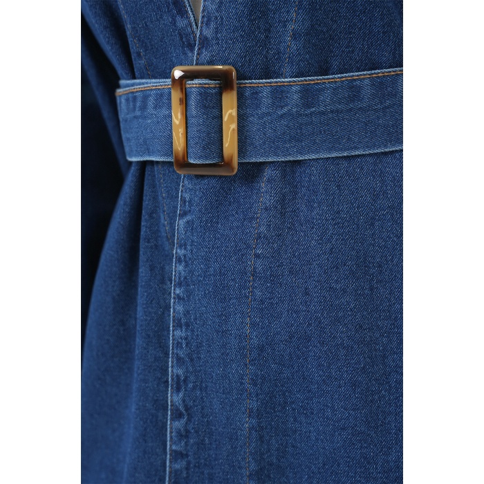 Kadın Kemerli Kot Ceket Tunik 5985 - Mavi