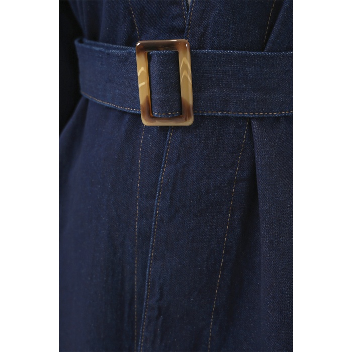 Kadın Kemerli Kot Ceket Tunik 5985 - Lacivert