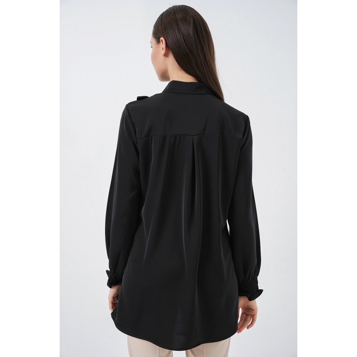 Kadın Fırfırlı Uzun Gömlek Tunik 5986 - Siyah