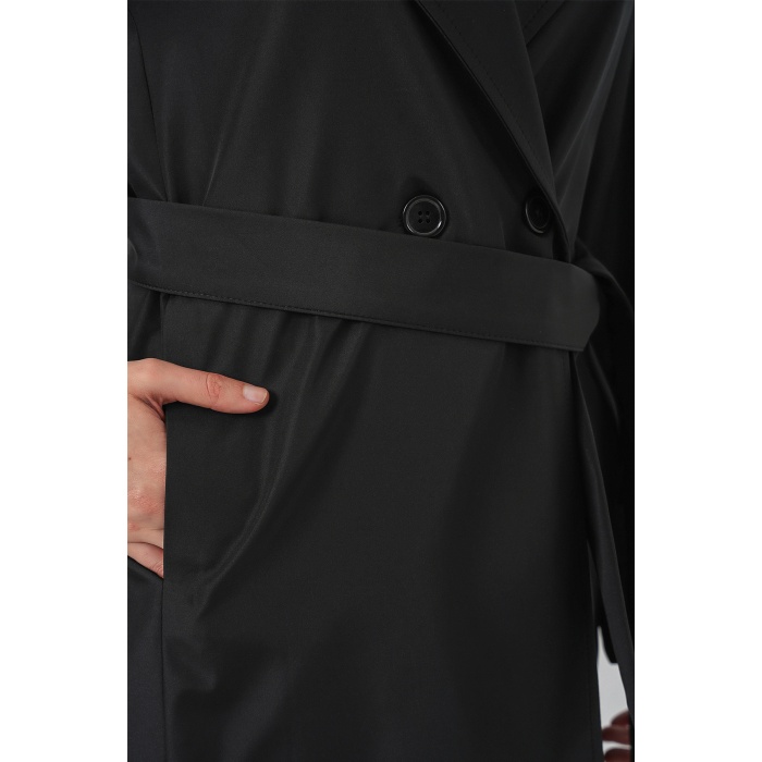 Kadın Kruvaze Yaka Trençkot 5987 - Siyah