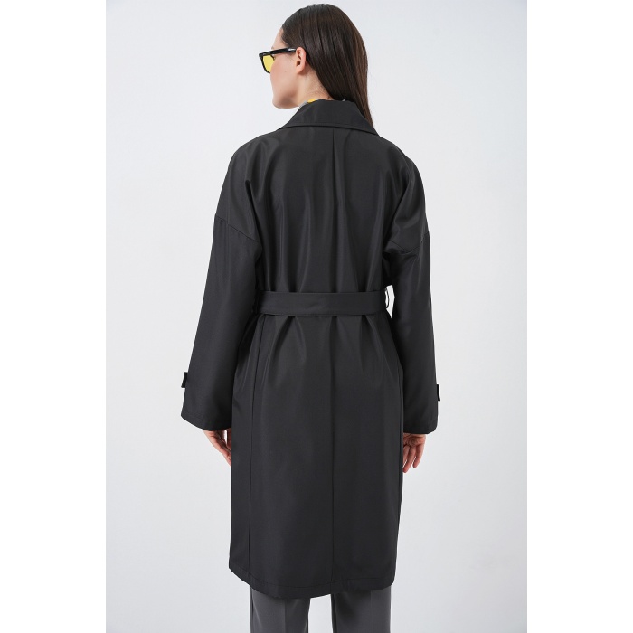 Kadın Kruvaze Yaka Trençkot 5987 - Siyah
