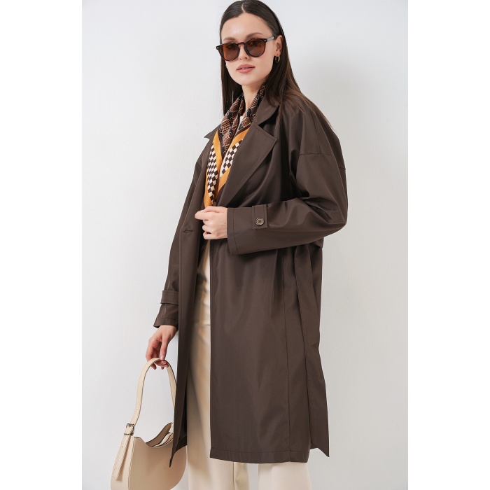 Kadın Kruvaze Yaka Trençkot 5987 - Kahverengi