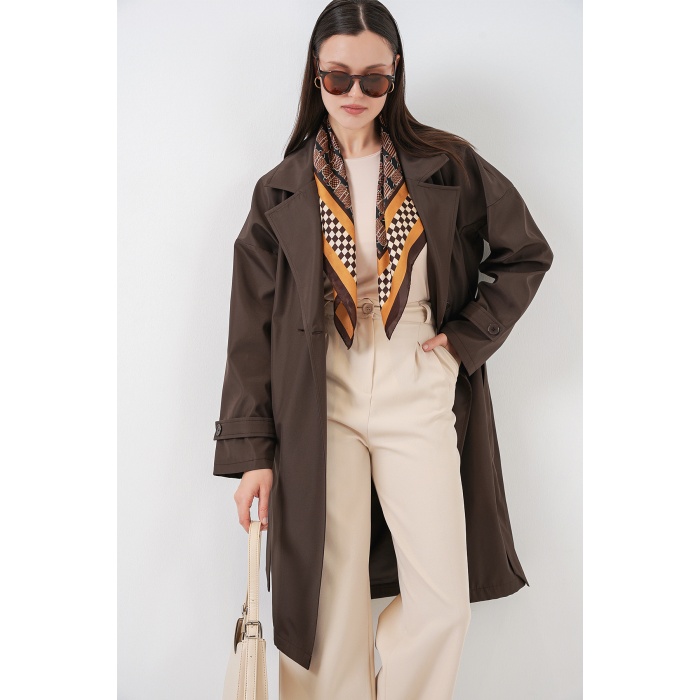 Kadın Kruvaze Yaka Trençkot 5987 - Kahverengi