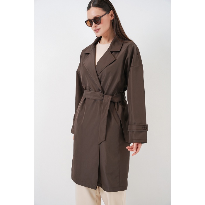 Kadın Kruvaze Yaka Trençkot 5987 - Kahverengi