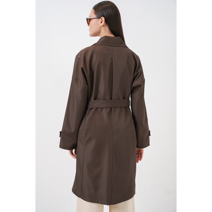 Kadın Kruvaze Yaka Trençkot 5987 - Kahverengi