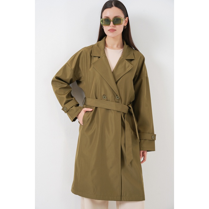 Kadın Kruvaze Yaka Trençkot 5987 - Haki