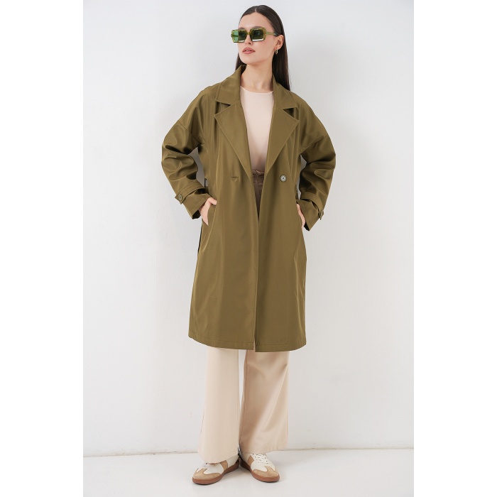 Kadın Kruvaze Yaka Trençkot 5987 - Haki