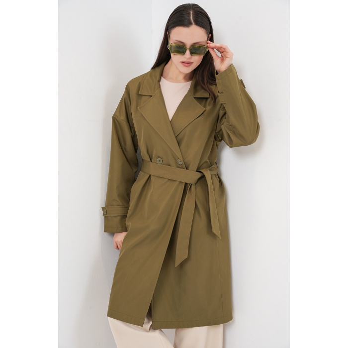 Kadın Kruvaze Yaka Trençkot 5987 - Haki
