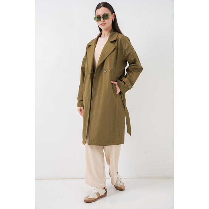 Kadın Kruvaze Yaka Trençkot 5987 - Haki