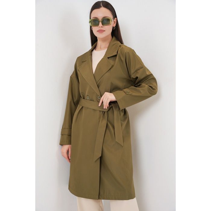 Kadın Kruvaze Yaka Trençkot 5987 - Haki