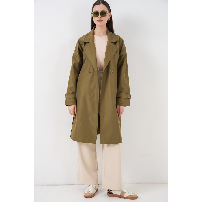Kadın Kruvaze Yaka Trençkot 5987 - Haki