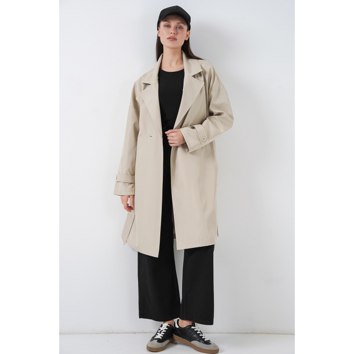 Kadın Kruvaze Yaka Trençkot 5987 - Bej