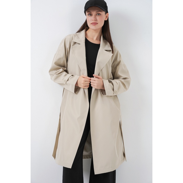 Kadın Kruvaze Yaka Trençkot 5987 - Bej