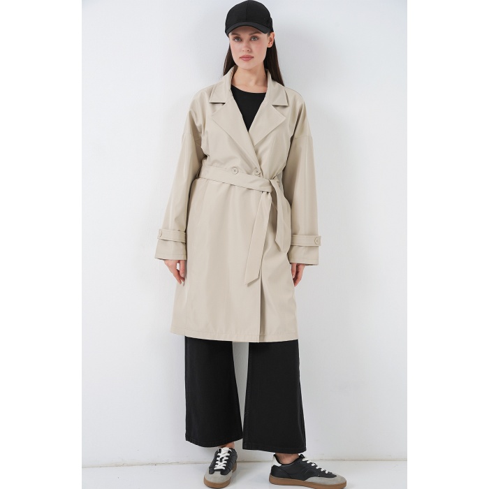 Kadın Kruvaze Yaka Trençkot 5987 - Bej
