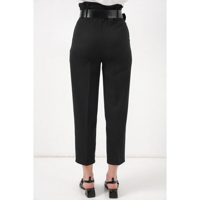 6556 Kemerli Kumaş Pantolon - Siyah