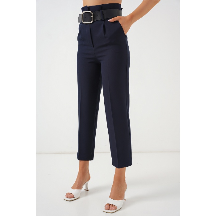 6556 Kemerli Kumaş Pantolon - Lacivert