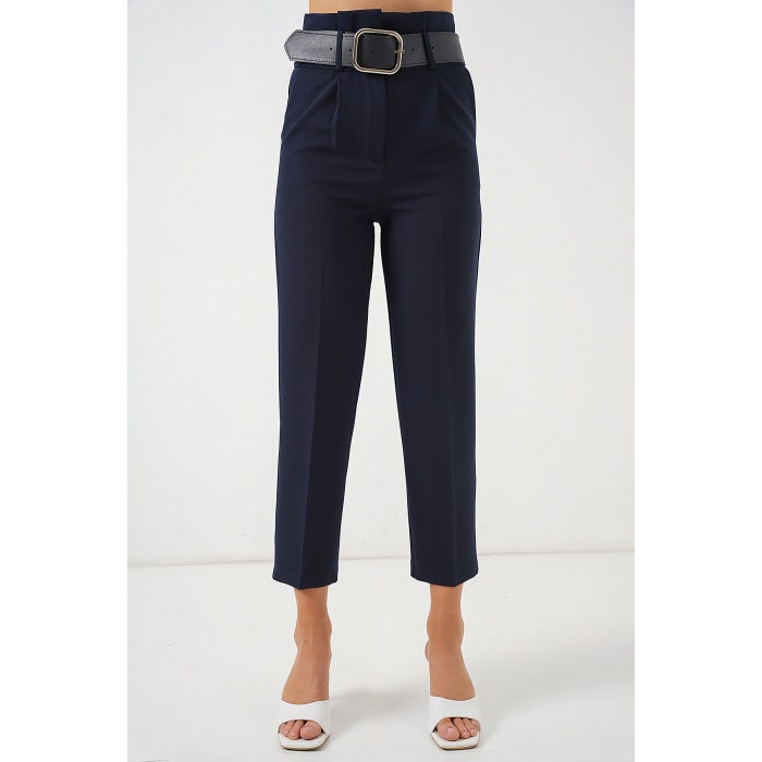 6556 Kemerli Kumaş Pantolon - Lacivert