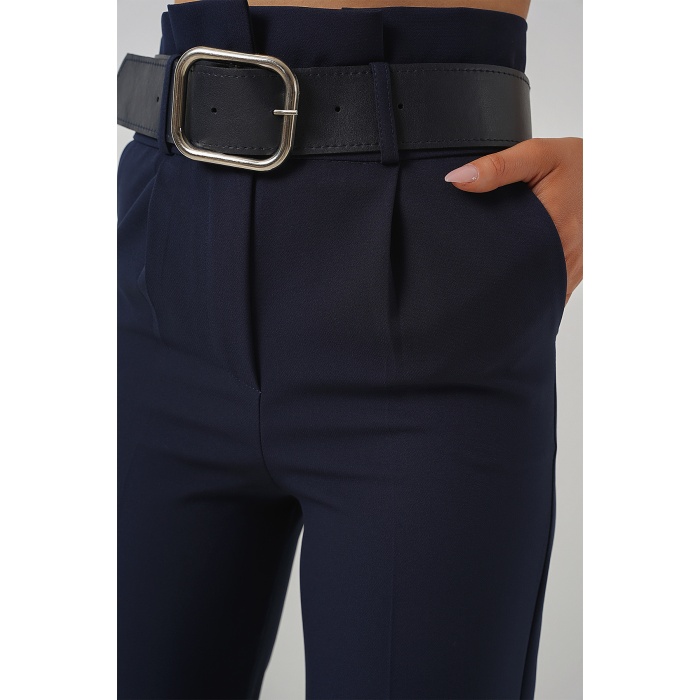 6556 Kemerli Kumaş Pantolon - Lacivert