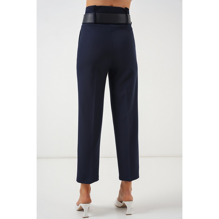 6556 Kemerli Kumaş Pantolon - Lacivert