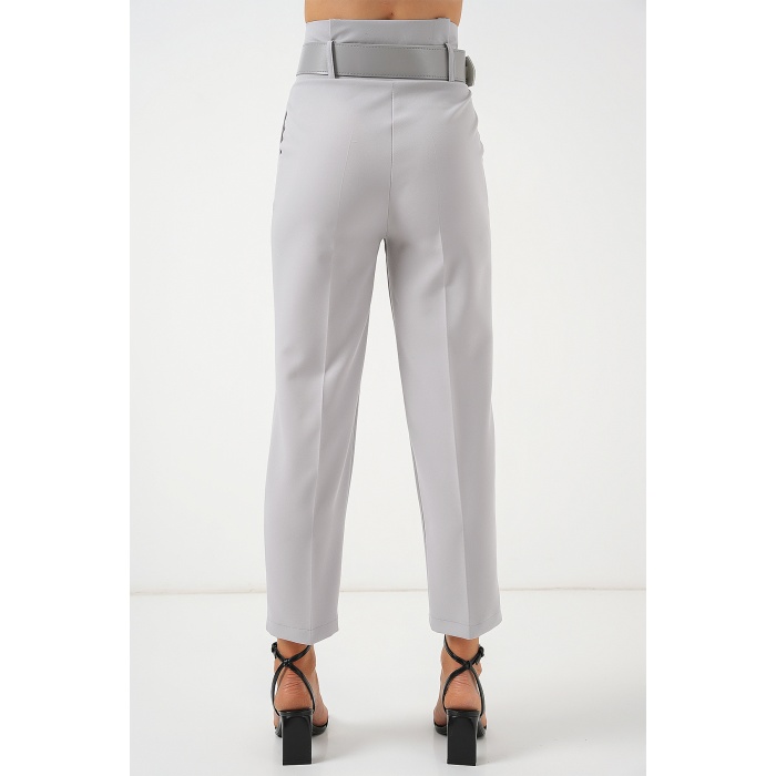 6556 Kemerli Kumaş Pantolon - Gri